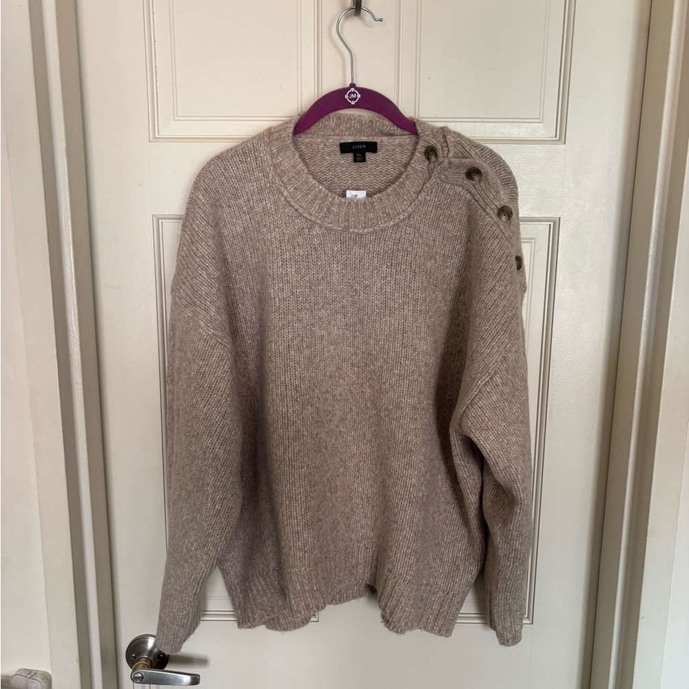 J. Crew Button-shoulder crewneck sweater